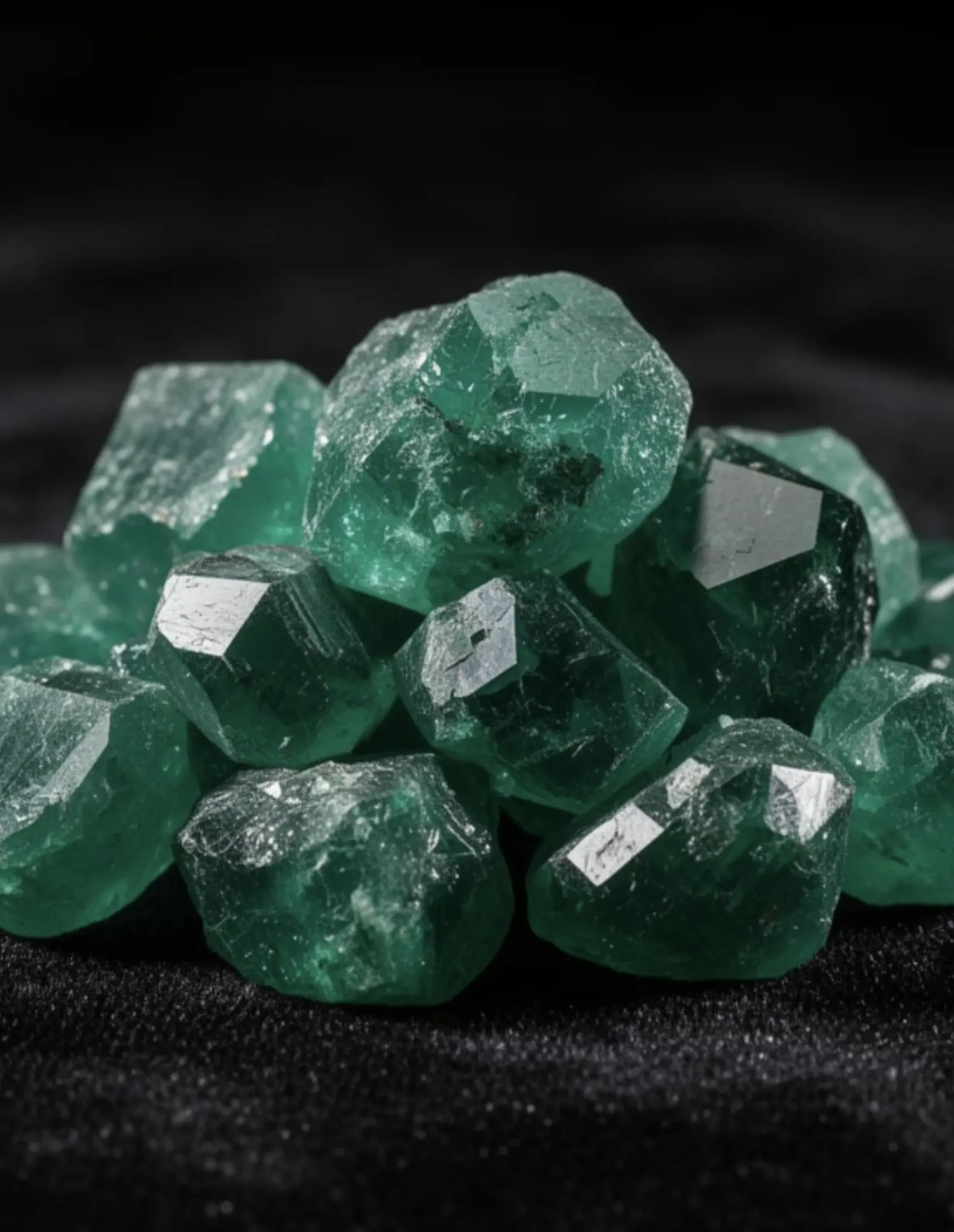 A raw, unpolished emerald rough stone — rugged, crystalline, and earthy.